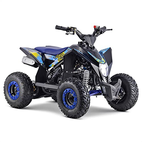 Funbikes T-Max Roughrider 90cc Blue Midi Petrol Quad Bike for Kids – Auto Rev-and-Go, Electric Start, Restrictable Throttle, Lights & Disc Brake