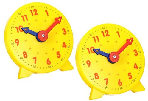 PATIKIL 4 inch Teaching Clock, 2 Pack Learn Clock Learning Tell Time Analog Clock Demonstration Clock 24 Hour 2 Pointers for Classroom Teacher, Yellow