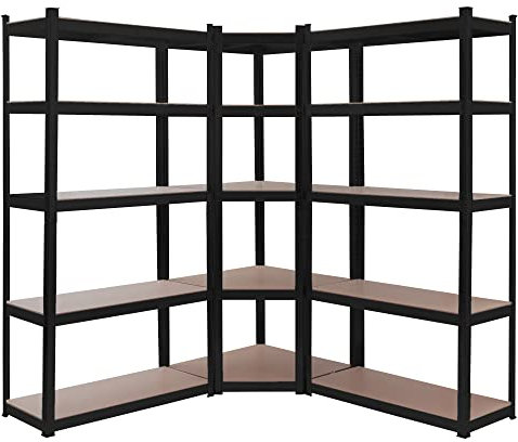 Arebos Schwerlastregal 3er Set | Eckregal Kombination | bis zu 875 kg Tragkraft | Montage durch Stecksystem | Robuste Metallkonstruktion | Mittelquerstrebe für mehr Stabilität | Anthrazit