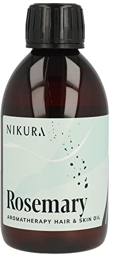 Nikura Rosemary Oil for Hair Growth & Skin Care - 250ml | Hair Oils for Hair Growth, Skin Serum, Beard Growth | Treatment Oil with Almond, Jojoba, Argan Oil & Rosemary Oil | UK Made & BPA Free
