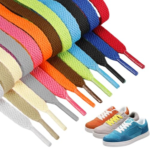12 Pairs Flat Trainer Shoelaces,Flat Colored Shoelaces,8mm Wide Shoe Lace for Sneakers,Durable Sports Shoes Lace Replacement Boot Laces,for Men Women Adults Kids Walking Running(12 colors,124cm long)