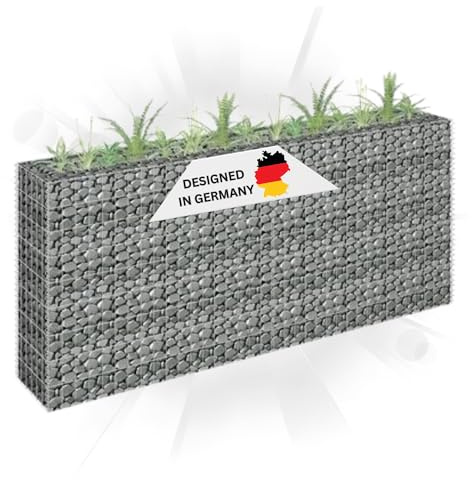 DELUKE Gabionen Hochbeet ROON aus Stahl | 180x30x90cm | Steinkorb Gabionengitter Ziergabione Steingabione Drahtkorb befüllbar
