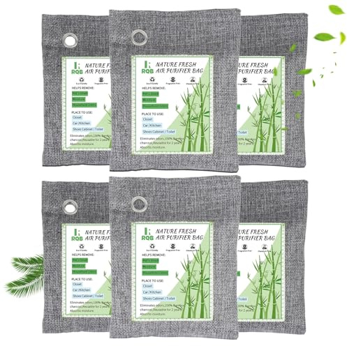 Nature Fresh Air Purifier Bags, Activated Charcoal Air Purifying Bag,Moisture Absorber,odor eliminator,Natural Car Air Freshener,Shoe Deodorizer,Odor Eliminators For Home, Pet, Closet (200g*6)