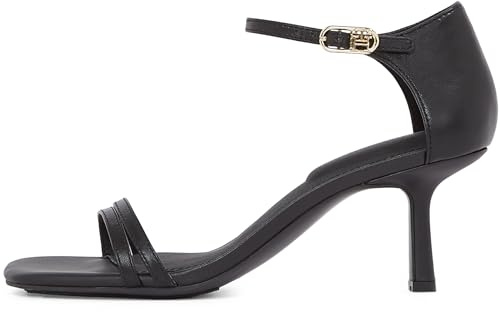 Tommy Hilfiger Damen Sandalen mit Absatz Kitten Heel Leather Sandalette, Schwarz (Black), 38