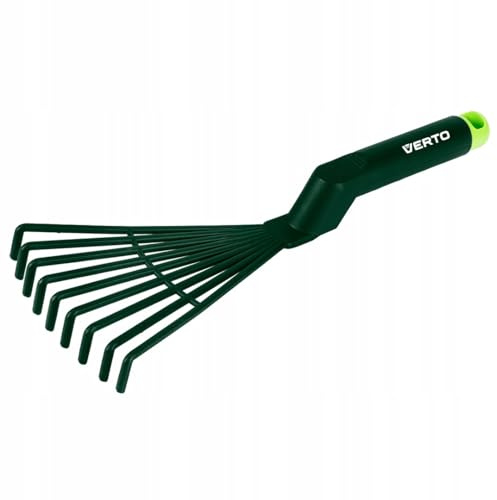 VERTO Robuster Fächerbesen 31 cm aus PP Minirechen mit 9 Zinken Laubbesen Laubfeger Hand-Fächerbesen Handrechen Rasenrechen Drahthandfeger