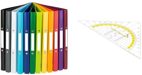 Idena 10426 - Ringbuch DIN A4, im 12er Set, 2-Ring-Mechanik mit 16 mm Durchmesser & TSI Geodreieck mit Griff, 16 cm, transparent, Art. 46318