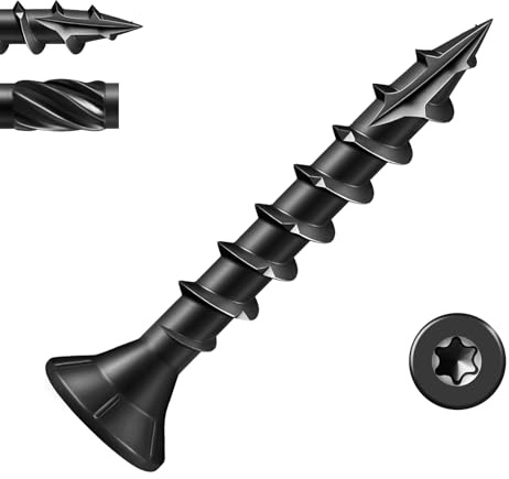 BNUOK #8 Deck Screws 1 Inch Exterior Decking Wood Screws Heavy-Duty Outdoor Torx Drive Head,Black Rust Resistant Epoxy Coated for Timber,Fence,T25 Star Bit (1Ib,199Pcs)