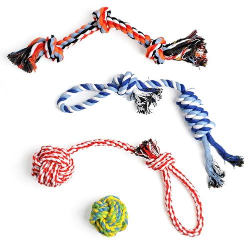 Fida 4 Pack Dog Toys for Small/Medium Dogs, Puppy Toys for Tug Of War | Chewing | Fetch Game, Natural Cotton Dog Rope Toy for Dental Health and Interactive Play