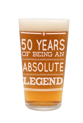 GhostMonkey 50th Birthday Gift for Boys, Men, Beer Glass Pint, 50 Years of Being an Absolute Legend, Christmas, Birthday 50th Birthday Ideas for Men - Novelty and Funny 50th Birthday Gifts