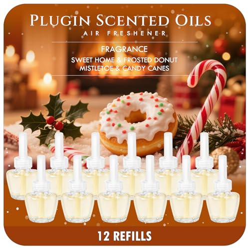 Scent-Hi Set de frascos de aceite aromático, 12 x 19 ml, ambientador | Dulce Hogar Donut Glaseado, Muérdago, Bastones de caramelo, Recarga para ambientadores, Habitaciones, Compatible con Air-W