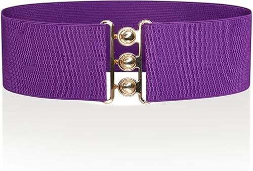 Ro Rox Damen Breiter Elastischer Taillengürtel im Retro Vintage Stil – Stretchgürtel für Kleider, 50er Jahre – Silberne oder Goldene Schnalle