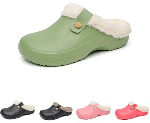 frysen Zuecos para Mujer y Hombre Zapatillas de Casa Abrigadas y Impermeables con Peluche Pantuflas de Invierno Zapatos de Jardín Antideslizantes Invierno para Exteriores Green 37/38EU