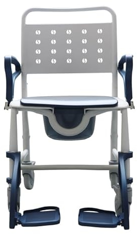 PLUS SANTÉ – Chaise garde-robe roulante SOLÉA | 4 roulettes pivotantes avec freins, repose-pieds escamotables, assise 50×46 cm, dossier ergonomique, usage douche & WC | 13,5 kg | 150 kg