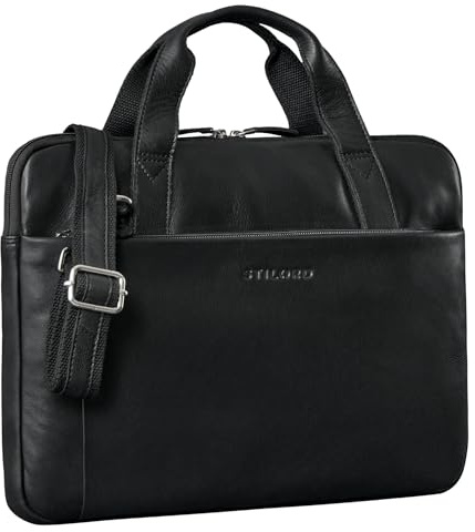 STILORD Cornelius Borsa Vintage Porta PC 15-16 Pollici Pelle Uomo Custodia Laptop Sottile Vera Pelle Borsa Documenti A4 per Laptop, Tablet con Fascia Trolley Colore:nero