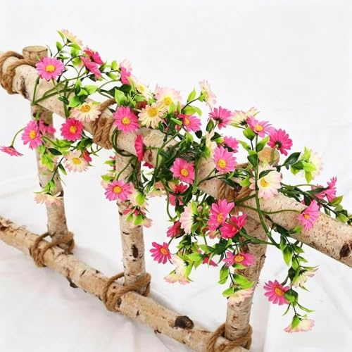 Chovize Artificial Daisy Garland, 2.1m Lifelike Pink Flower Garland Decoration, Fake Floral Vines for Home Party Wedding Arch Wall Decor, Indoor & Outdoor Spring Garlands