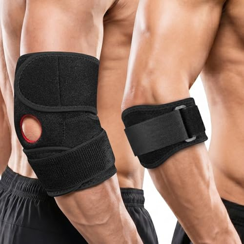AOOWU Armbågsstöd för artrit, 2 st armbågsskydd för män och kvinnor, andningsbart armbågsstöd, justerbart tennisgolfarmbågsstöd, neopren armbågsrem för tennis, tyngdlyftning, golf, sport