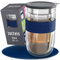 boddels Glasbecher 380ml – Teebecher mit Sieb, Doppelwandig, Teetasse, Keramik-Deckel, Thermo-Glas Kaffeeglas (Nachtblau)