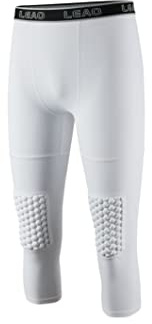 LEAO Youth Boys 3/4 Basketball Compression Pants with Knee Pads Qucik Dry Capri Compression Leggings Sports Tights White X-Small
