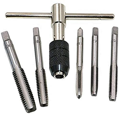 6 PCS Einstellbarer metrischer T-Griff-Gewindebohrer-Satz M6/M7/M8/M10/M12 Gewindeschneidwerkzeug Handgewindebohrer-Set