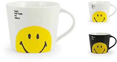 Home Smiley Lot de 6 tasses jumbo en porcelaine, cc400, décorées, couleurs assorties, modernes et élégantes
