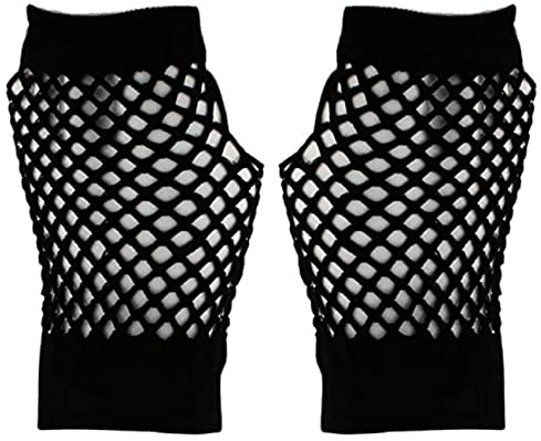 Topkids Accessories 2pc Short Fishnet Gloves fingerless gloves Fancy Dress Fishnet Gloves Fingerless Fishnet Gloves Net Mesh Gloves fingerless gloves for women gloves women ladies gloves (Black)