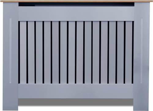Blisswood Radiator Cover Traditional MDF Wood Grill Cabinet Shelf, Vertical Slat Modern Radiator Covers Crafted For Living Room Furniture (Medium, Grey)