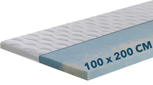 Ortho-Relax Gel Topper 100x200cm, Matratzentopper weich, waschbarer Bezug mit Zonenversteppung, Matratzenauflage Gelschaum, mit Eckgummis, Matratzenschoner atmungsaktiv & anpassend, für Boxspringbett
