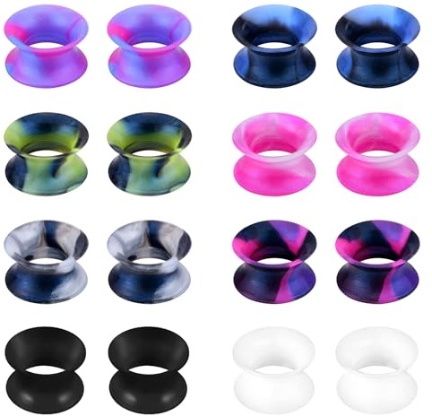JFORYOU 8 par flexibla öronproppar i silikon utsvängda dubbla öron expander 6/8/10/12/14 mm öronhållare svart vit färgglad, 6mm, Metall