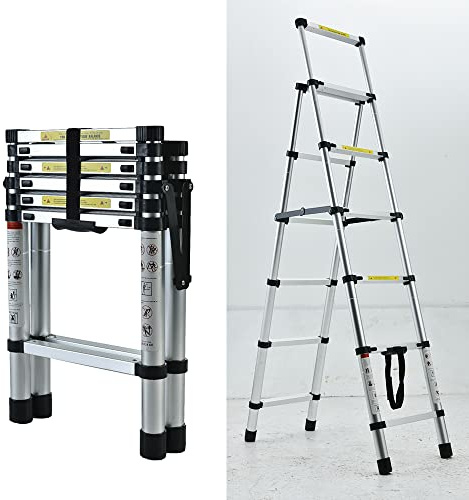 5+6 Step Ladder Folding with Handrails, Telescoping A-Frame Ladder, Aluminum Extension Ladder, Portable Collapsible Multi-Purpose Stepladder for Lamp Repair Cleaning