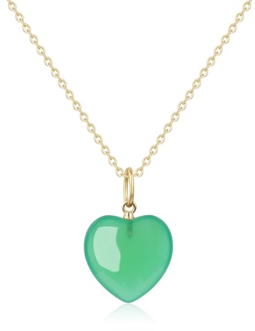 COAI Collar Dorado para Mujer de Ágata Verde Collar Plata Mujer con Colgante Corazón de Piedras Semipreciosas Naturales