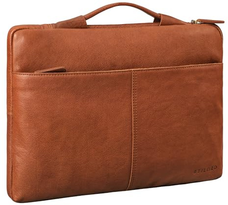 STILORD Kit 15.6 Zoll Laptop Tasche Leder Notebook Tasche Herren für Arbeit Reisen Business Schmale Laptophülle aus Echtleder Premium Laptoptasche Farbe:maraska - braun