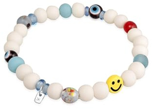 Kuzzoi Herren Armband aus Glas und Harz Perlen Stretcharmband | Emoji und Evil Eye Beads Festival Schmuck (Smile Face)