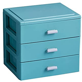 Stapelbare Kunststoff-Schubladeneinheit, Aufbewahrungsbox, Kosmetik, Make-up, Organizer für Kleiderschrank, Badezimmer, 3-lagige Schublade, Kommode in Blau