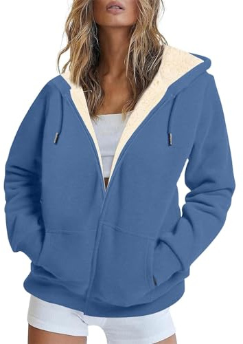 Oyuchga Veste polaire pour femme - Veste d'hiver chaude en polaire - Élégante couleur unie - Veste d'hiver avec capuche - Grandes tailles - Veste de transition - Manteau en laine - Veste à capuche