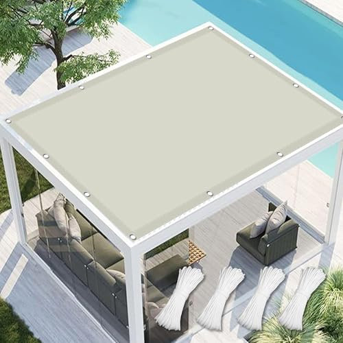 Voile D’Ombrage 2.6 x 2.6 m UV Résistant Contre Le Ven Bâche Dombrages avec Le Kit de Fixation Filet Dombrage pour Patio Jardin Terrasse Extérieur, Blanc cassé