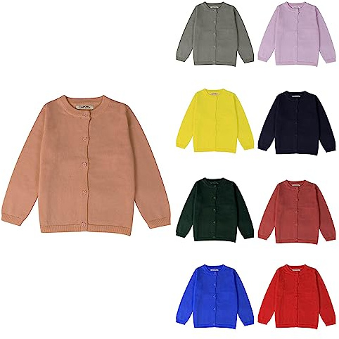 Strickjacke Kinder Mädchen Basic Baumwoll Strickpullover Langarm mit Knöpfen Pullover Cardigan Einfarbige Rundhals Pulli Jacke Warm Gestrickte