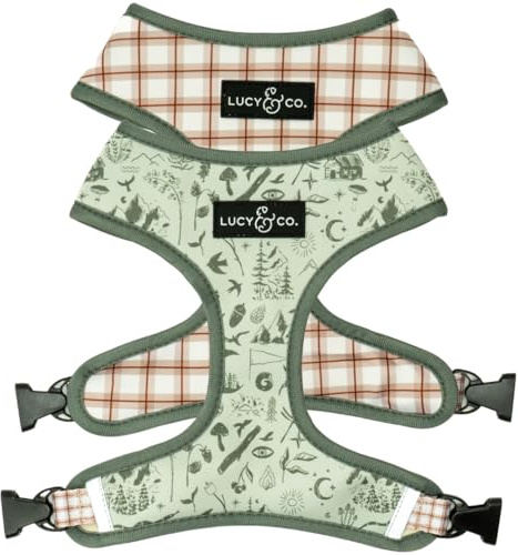 Lucy & Co. Cute Reversible Dog Harness Walking Halter - Best Designer Pet Harnesses for XS - XL Dogs - Padded Adjustable Vest for Easy Walking-Medium-Green Outdoor Plaid