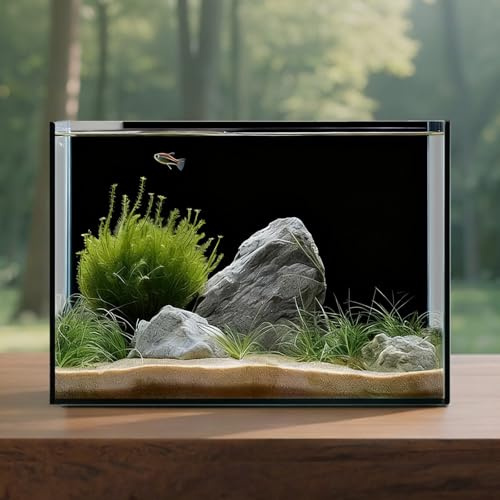 Aquarium-Würfel aus Glas, klein, für Betta-Goldfische, Schnecken, Garnelen, Wasserpflanzen, leicht zu pflegen, ultra-klares, randloses Design für kleine Räume auf dem Schreibtisch