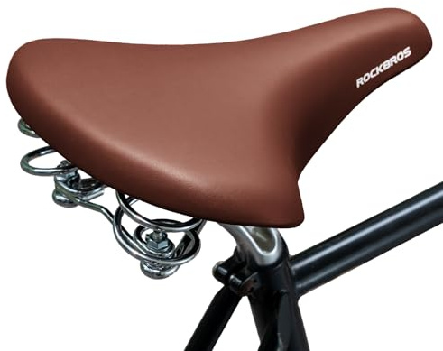 ROCKBROS Bike Seat for Men Women Wide Comfort Bike Seat Cushion Waterproof Soft Vintage Brown Bicycle Saddle Compatible with Retro Cruiser City Mountain Bikes