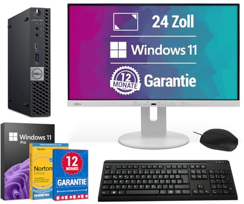 All-in-One Paket - Komplett Mini PC - Intel Core i5 8500T Computer, 8 GB DDR4 RAM, 256 GB SSD Speicher, Windows 11 Pro, 24 Zoll Full HD Monitore, USB Maus & Tastatur, WiFi & Bluetooth