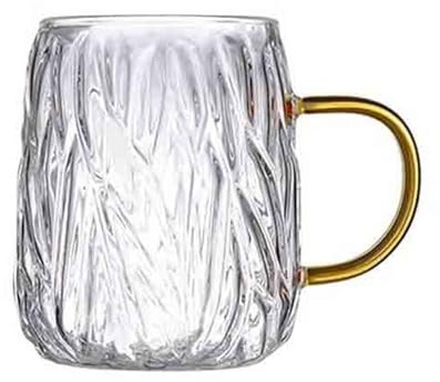 RUNZE765Z Bicchieri da cucina Bicchieri in vetro, tazze da caffè in con texture Glacier 480 ml manici for tè, cappuccino, latte, succo e per succhi(Transparent)