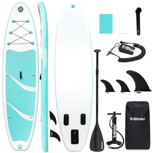 Triclicks 10.6ft/10ft Stand Up Paddle Boards Inflatable SUP Board Surfboard-Beginner's Kit, Adjustable Paddle, Air Pump With Pressure Guage, Fin, Repair Kit, Premium Leash, Rucksack