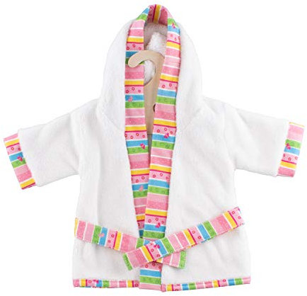 Heless 1777 - Bademantel mit buntem Saum, Gürtel und Kapuze, Morgenmantel für Puppen und Kuscheltiere der Größe 28 - 35 cm