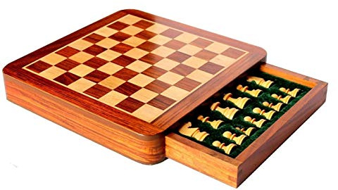 eDivine Schachspiel, magnetisch, klassisch, quadratisch, mit Schublade, 30 cm x 30 cm, hochwertiges Sheesham/weißes Holz, für 2 Spieler ab 8 Jahren