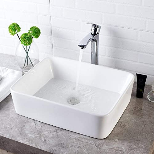 Lordear Vessel Sink Rectangle 19 Inch Bathroom Sink,Rectangular Modern Above Counter Bathroom Sinks White 19x15 Inch Porcelain Ceramic Vessel Vanity Sink Art Basin