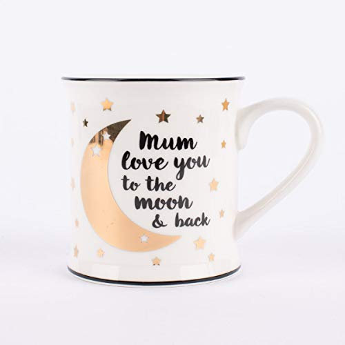 SCHÖNER LEBEN. Sass & Belle Tasse Mum Love You to The Moon & Back Porzellan weiß schwarz goldfarbig 400ml