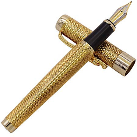 Jinhao 1200 Golden Rain Fude Stift, feine bis breite Größe, Rubinaugen, Golden Dragon Clip