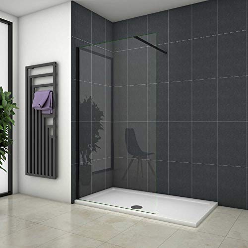 Mamparas de Ducha Pantalla Panel Fijo Perfil Negro Mate Cristal Antical 8mm Barra2 90cm - 50x200cm