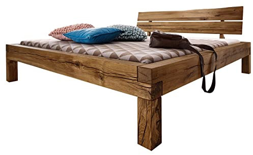 MASSIVMOEBEL24.DE | Balkenbett Wildeiche 140x200 Tabacco ge�ltJANGALI #410