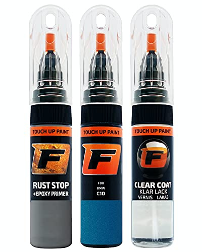 FIRANTO Lackstift Autolack Reparaturset für BMW C1D Misano Blau - 3-in-1 Autolack Kratzer Reparaturstift 15ml Grundierung, Klarlack